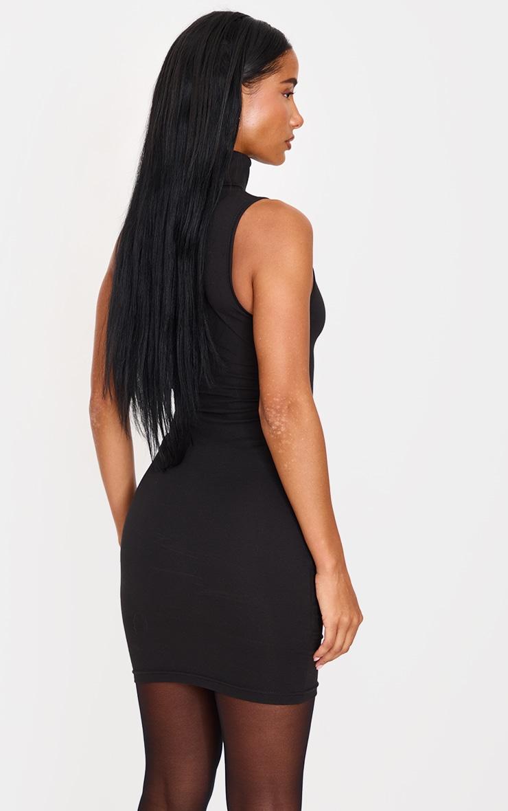 Black Cotton High Roll Neck Mini Dress Product Image
