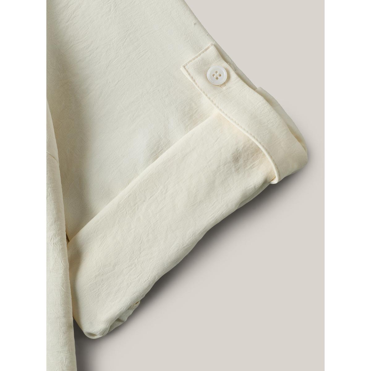 Plus Size Beige Bow Back Button Placket Solid Blouse Women Long Sleeve Shirt collar Casual Blouses BloomChic 22-24/3X Product Image