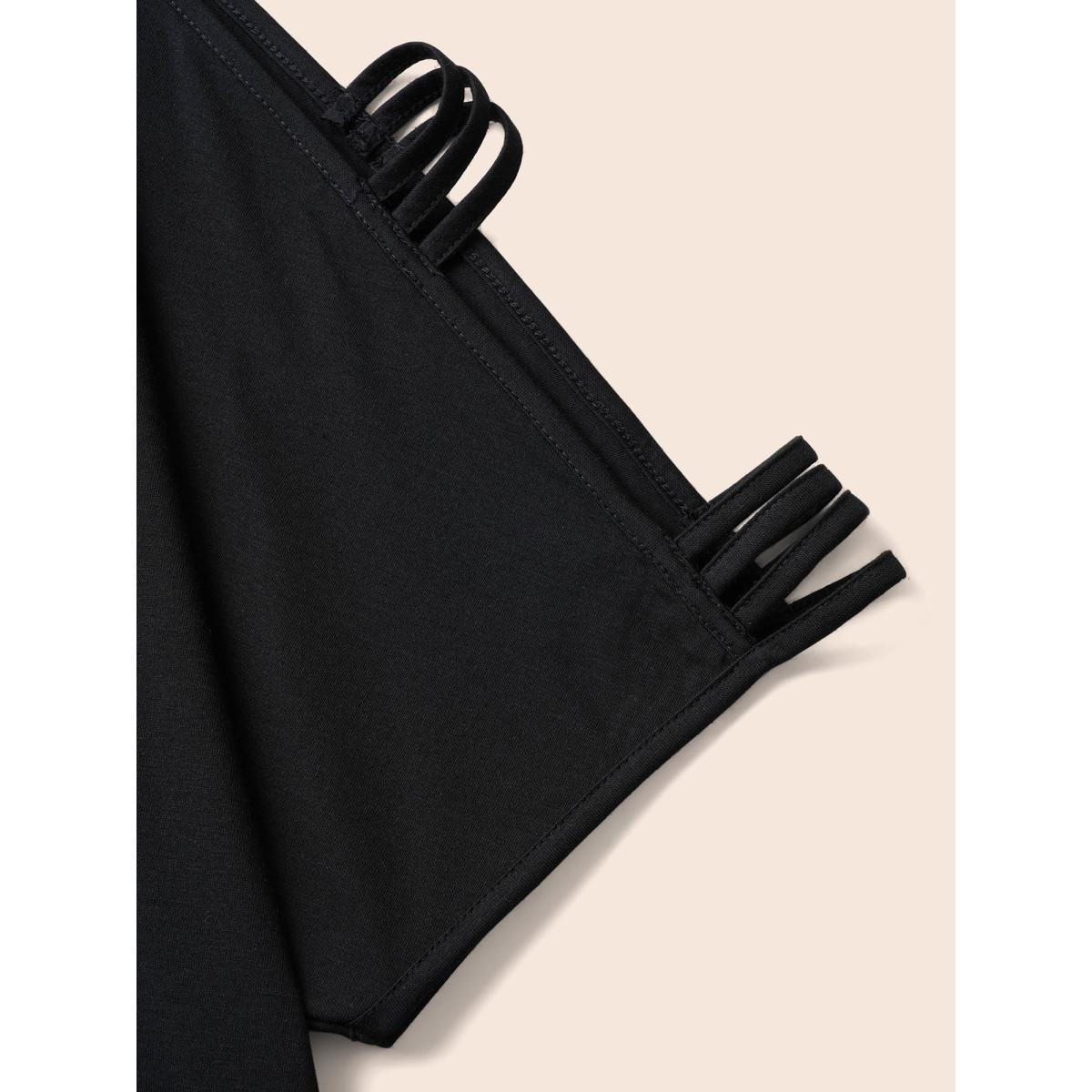 Plus Size Solid Cut Out Batwing Sleeve T-shirt Black Women Resort Cut-Out Plain V-neck Vacation T-shirts BloomChic 30/6X Product Image