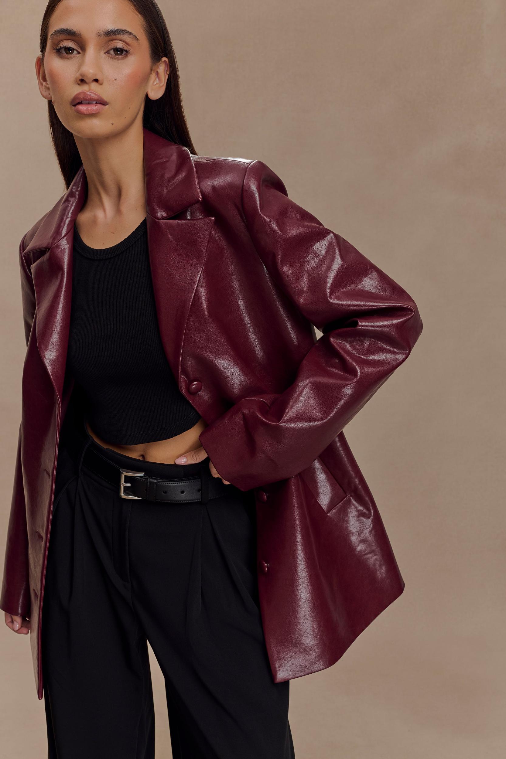 Deborah Faux Leather Coat - Cherry Red Product Image