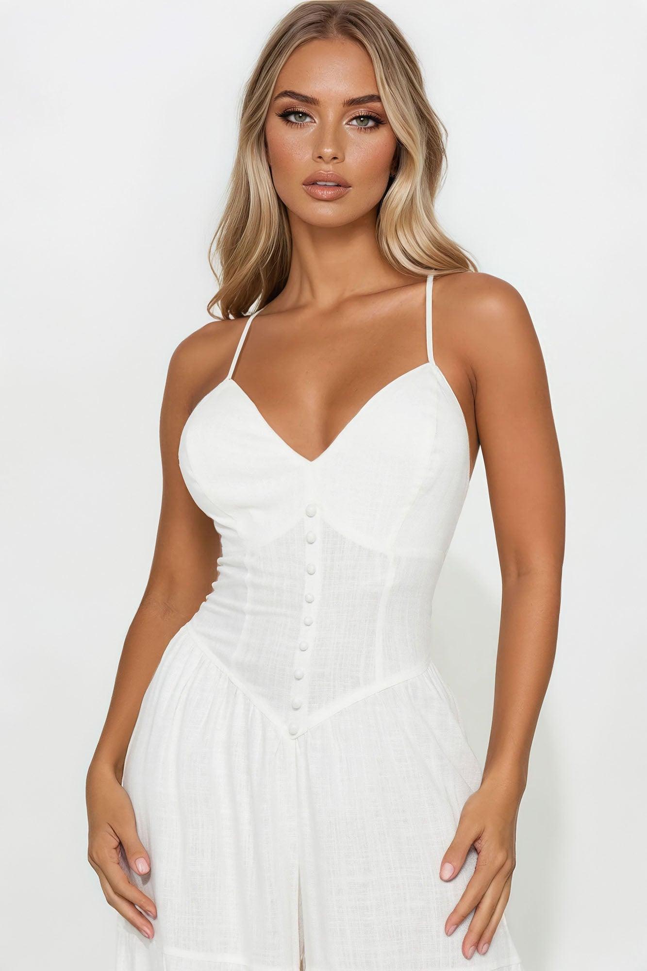 Naveena Linen Jumpsuit - White Female Product Image