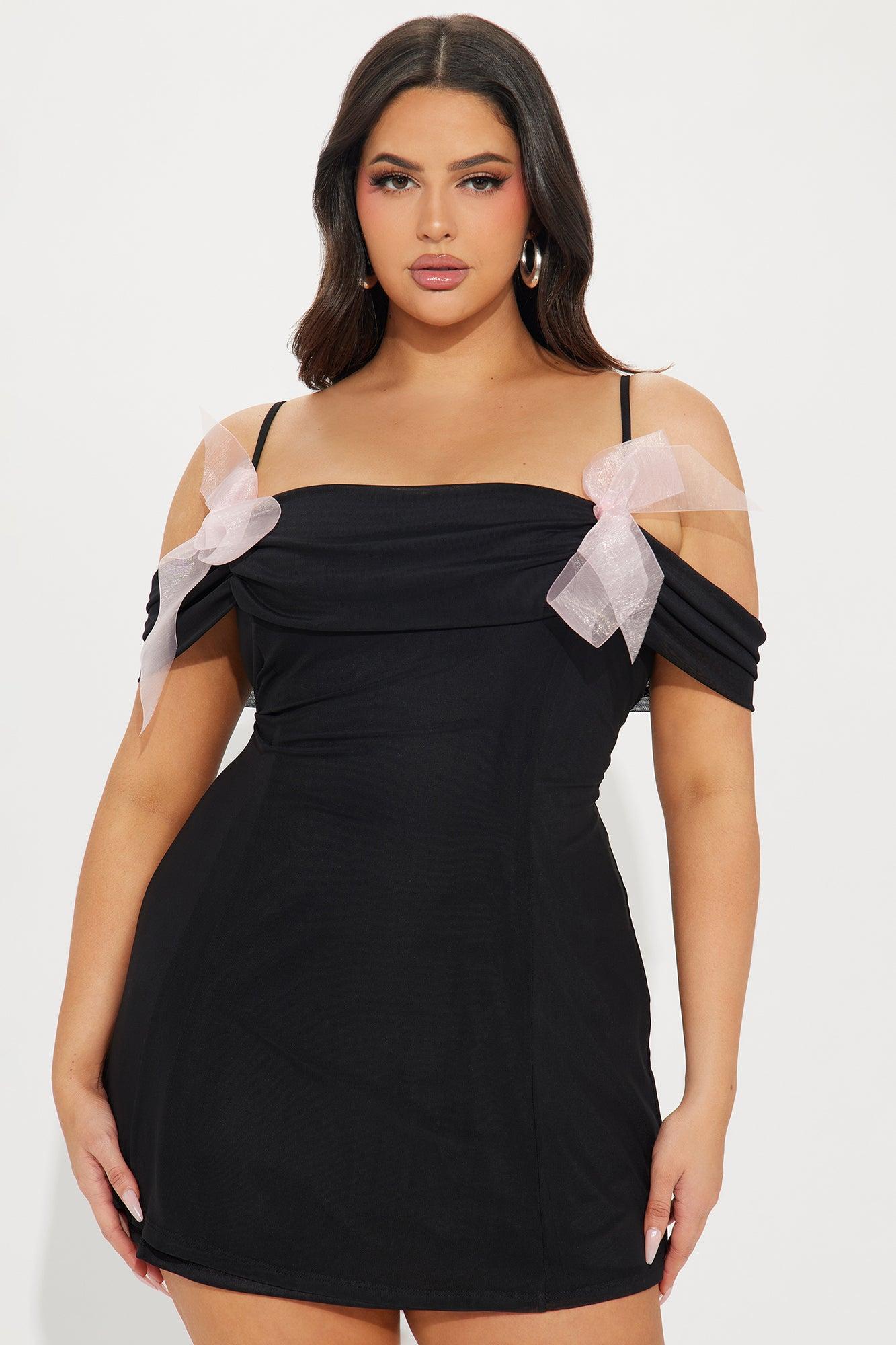 Cute As A Bow Mesh Micro Mini Dress - Black/Pink Product Image