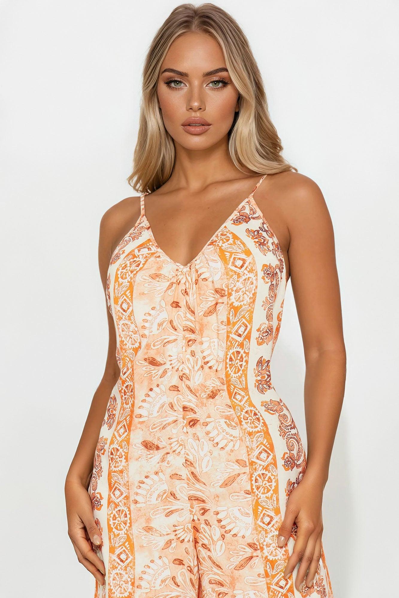 Anastasia Printed Wide Leg Jumpsuit - Orange/combo Product Image