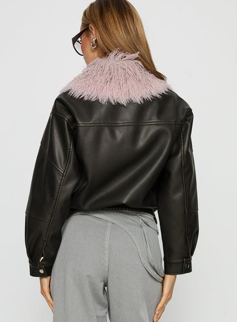 Brittanni Fluffy Collar Jacket Brown / Pink Product Image