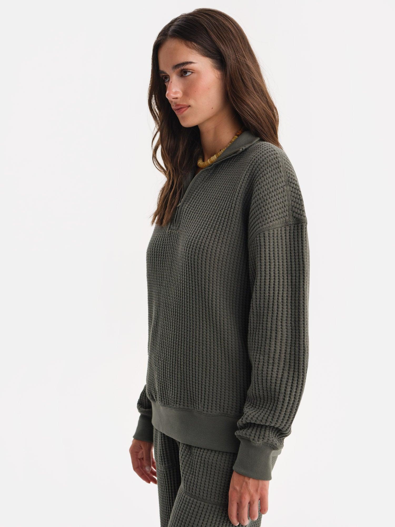 Organic Waffle Collared Half-Zip Sweatshirt Female Product Image