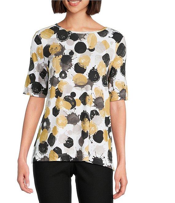 Ali Miles Allover Spot Print Round Neck Elbow Sleeve Tunic Product Image