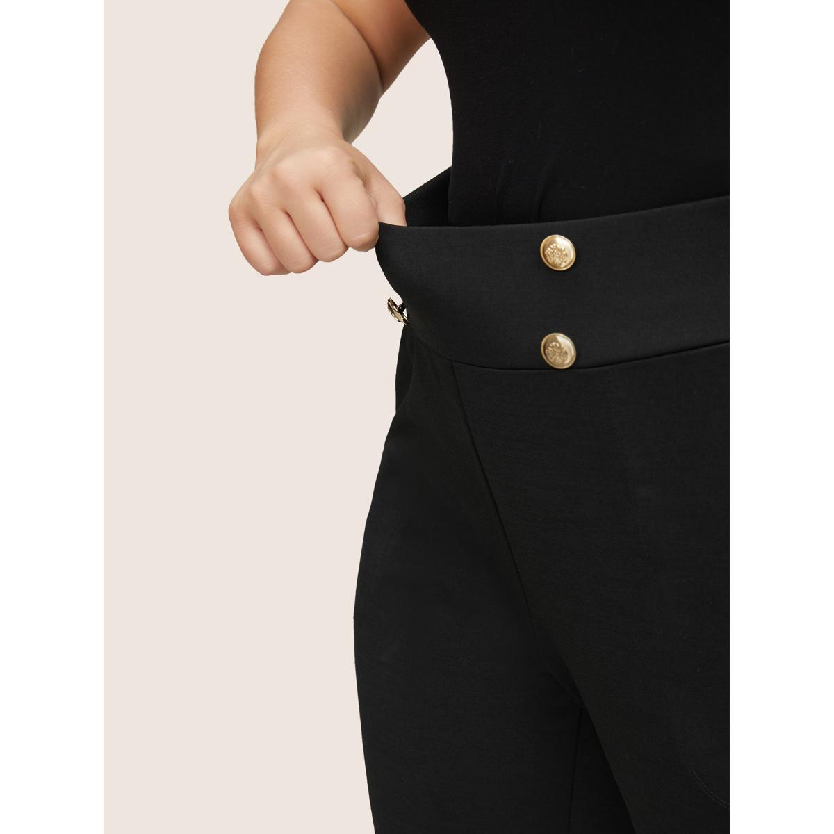 Plus Size Skinny Button Detail High Rise Pants Women Black Workwear Essentials Skinny High Rise Work Pants BloomChic 28/5X Product Image