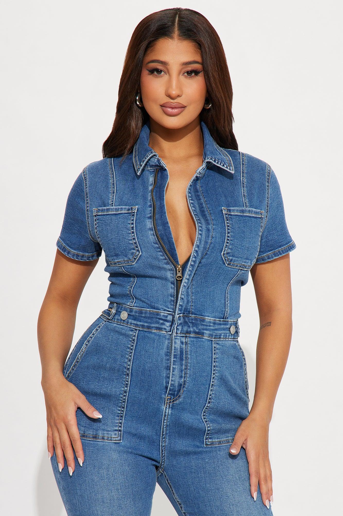Fair And Square Denim Jumpsuit  - Medium Wash Product Image