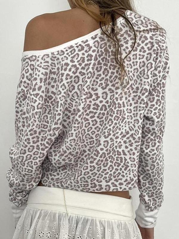Leopard Print Oversized Long Sleeve Tee Product Image