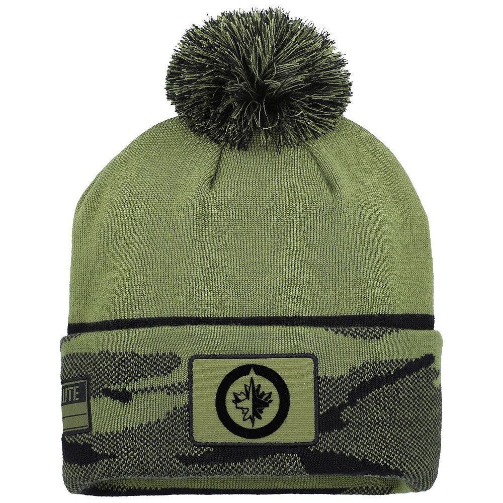 Mens Fanatics Olive Winnipeg Jets Military Appreciation Cuffed Knit Hat with Pom Product Image