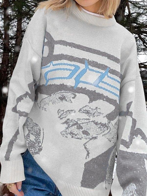 Long Sleeve Jacquard Crew Neck Sweater Product Image