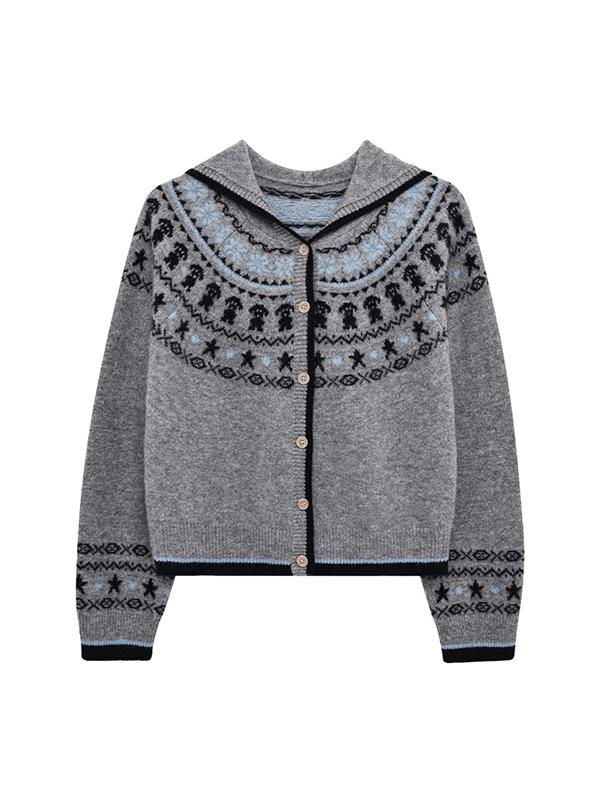 Fair Isle Jacquard Color Block Hooded Knitted Cardigan Product Image