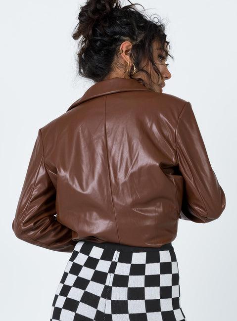 Morrison Faux Leather Blazer Brown Product Image