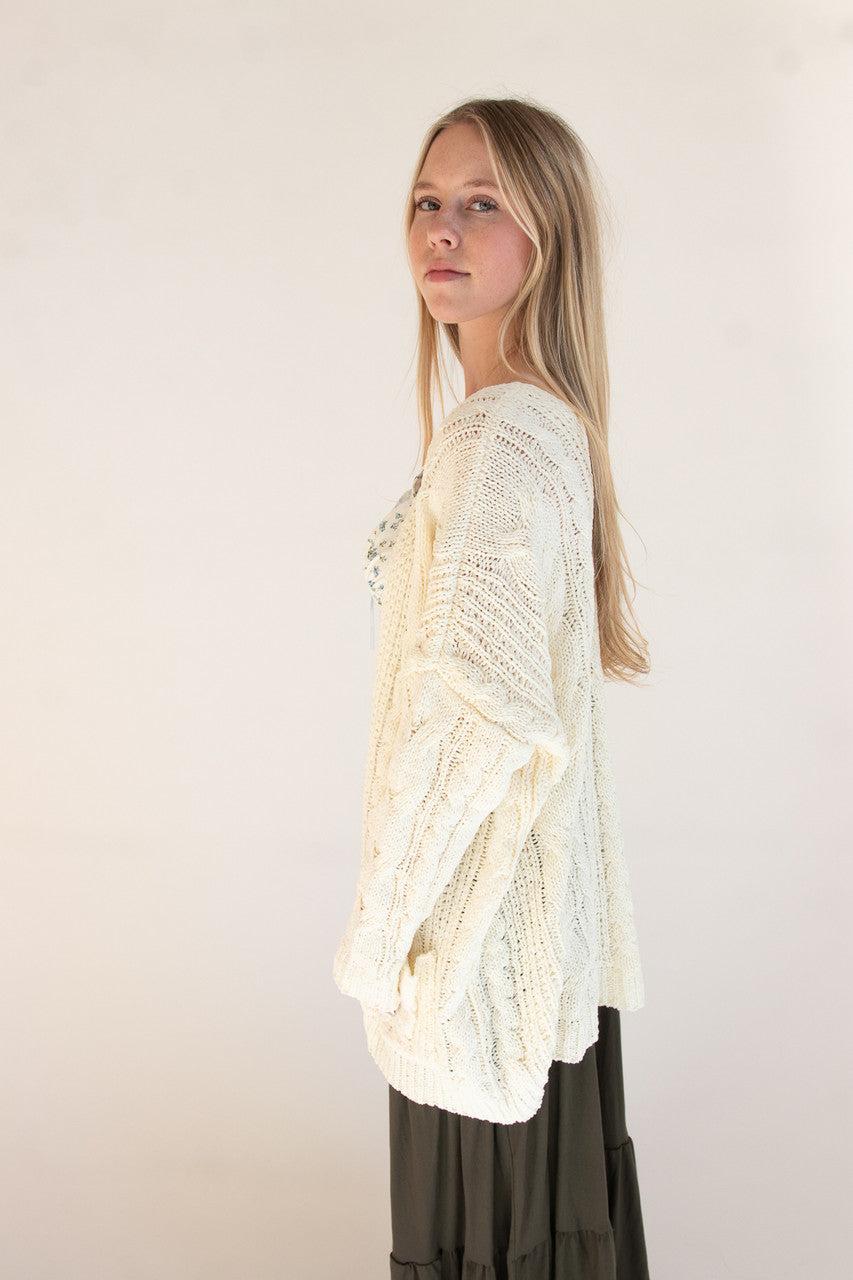 Oversized Cable Knit Open Front Cardigan Product Image