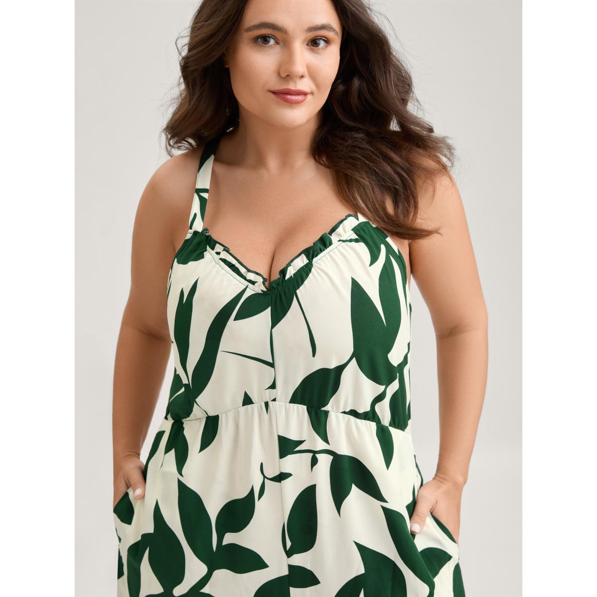 Plus Size Brightblue Silhouette Floral Print Sweetheart Jumpsuit Women Resort Sleeveless V-neck Vacation Loose Jumpsuits BloomChic 14-16/1X Product Image