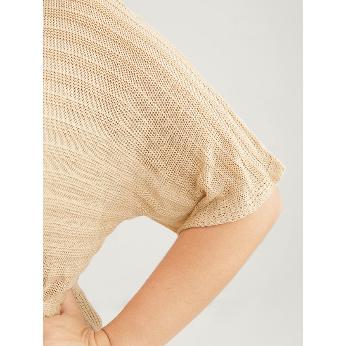 Plus Size Plain Dolman Sleeve Wrap Knit Top Champagne Women Casual Short sleeve V-neck Dailywear Pullovers BloomChic 14-16/1X Product Image