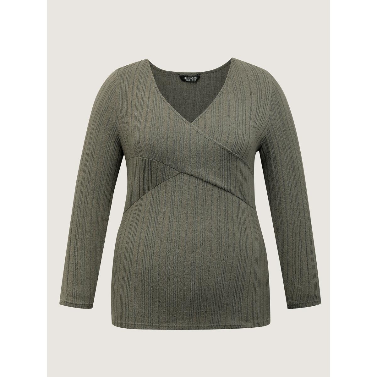 Plus Size Textured Crossover Bodice Fitted T-Shirt Sage Women Timeless Overlapping Overlap Collar Bodycon Elegant T-shirts BloomChic 14-16/1X Product Image