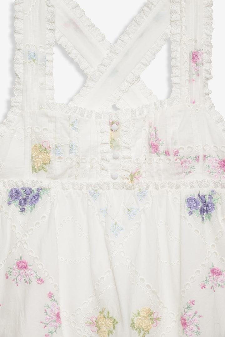 Andrea Embroidered Mini Dress — White Product Image