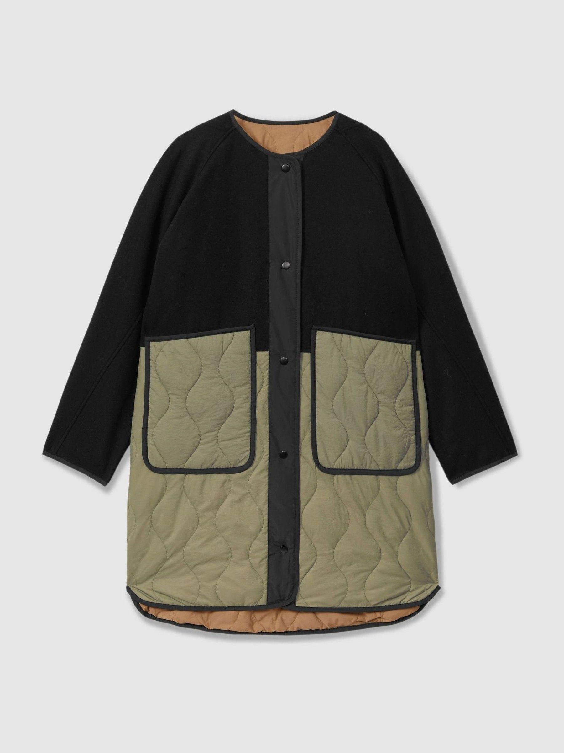 Reversible Quilt Coat in Khaki/Neutral Product Image