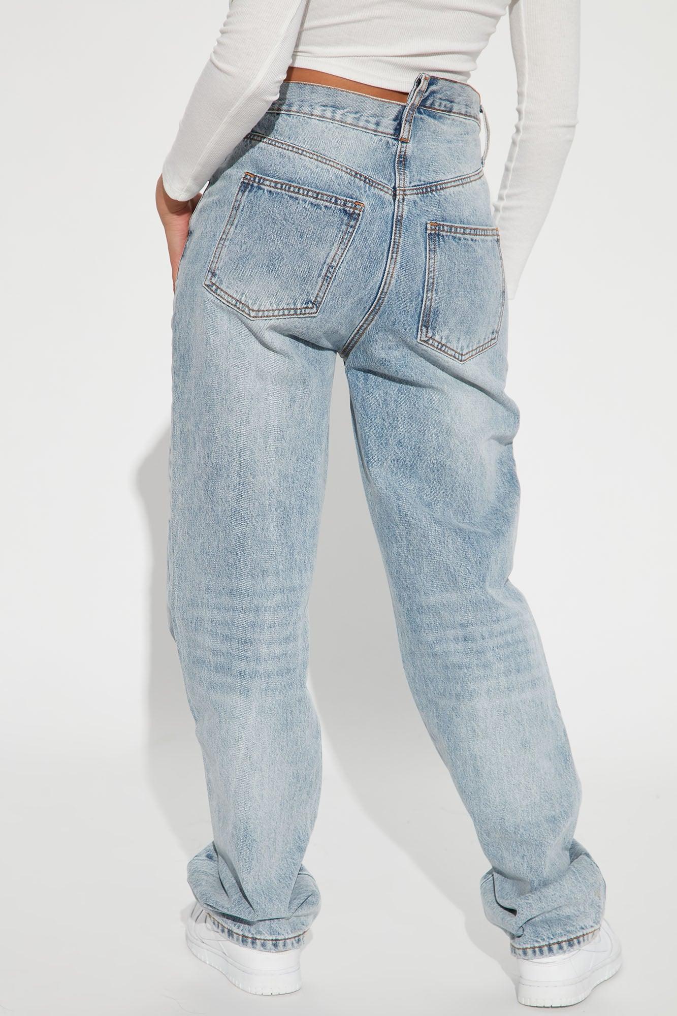 Step Waistband Crossover Jeans - Light Blue Wash Product Image