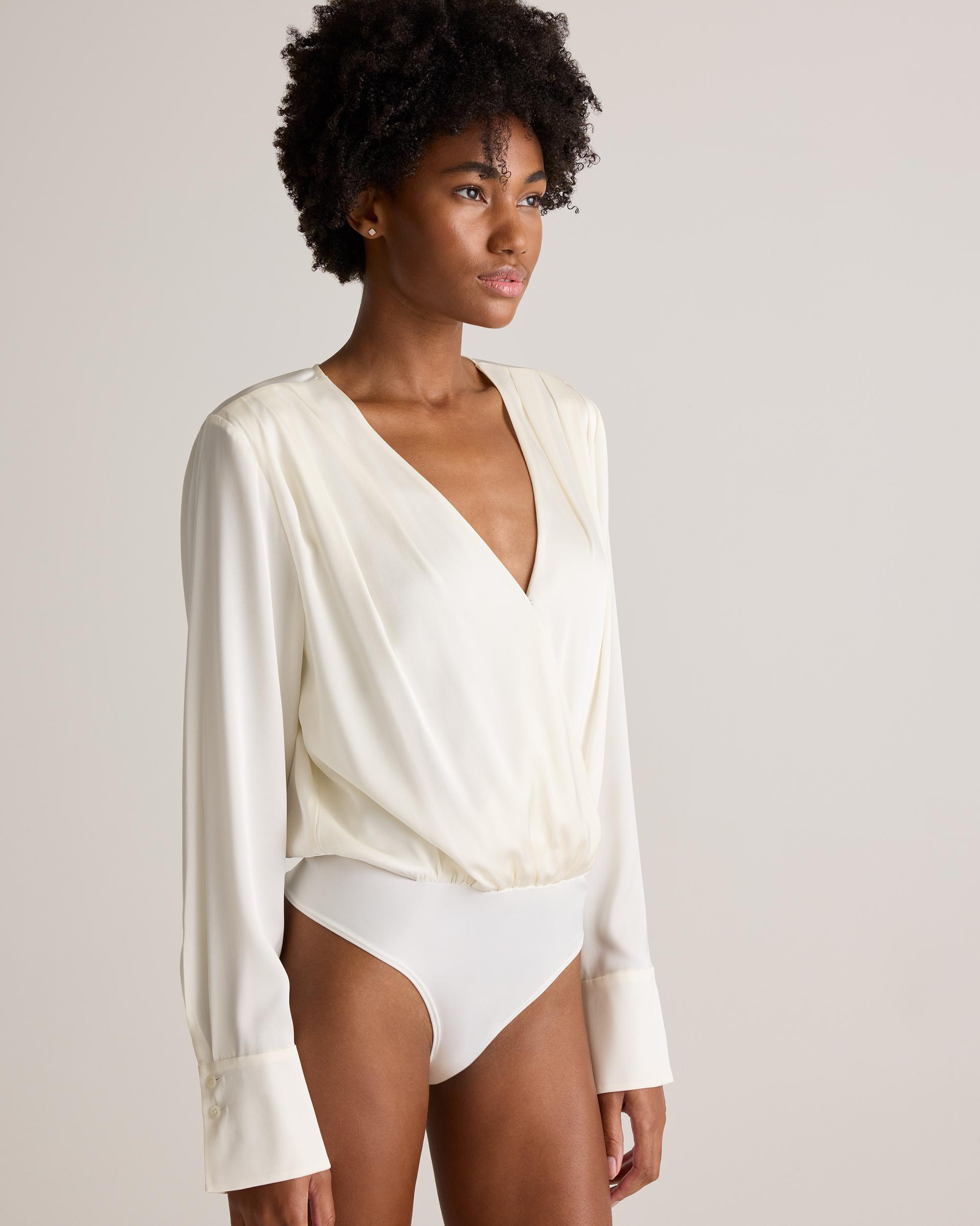 Quince | Women's Washable Stretch Silk Surplice Bodysuit Product Image