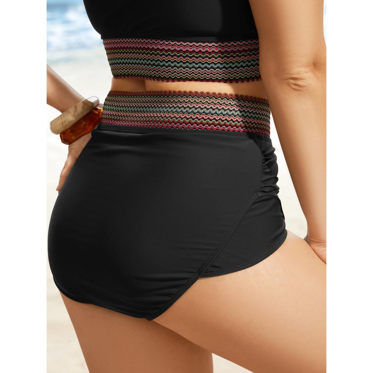 Plus Size Woven Ribbon Gathered High Rise Swim Bottom Women's Swimwear Black Resort Woven ribbon&lace trim High stretch Skinny High Rise Curve Swim Bottoms BloomChic 28/5X Product Image