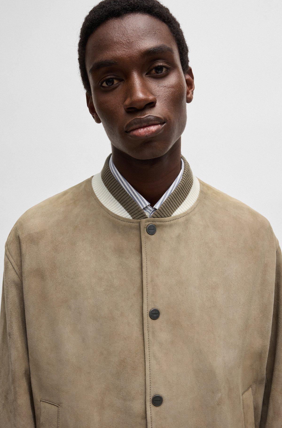 Ribbed-trim bomber jacket in suede Product Image