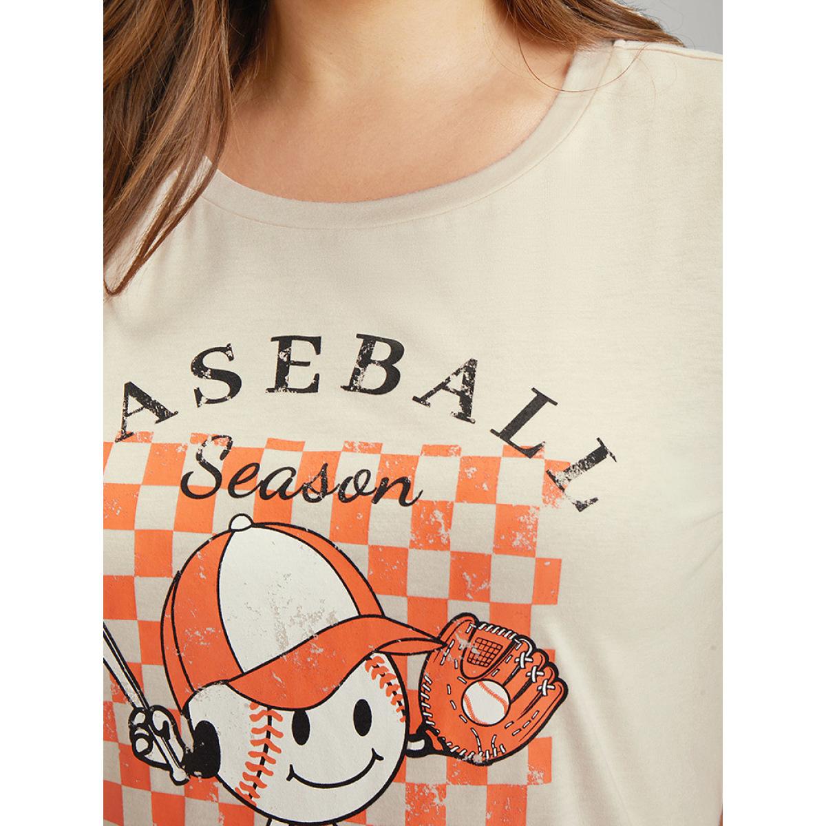 Plus Size Cartoon & Letter Print Crew Neck Graphic T-shirt Apricot Women Casual POP culture Dailywear T-shirts BloomChic 28/5X Product Image
