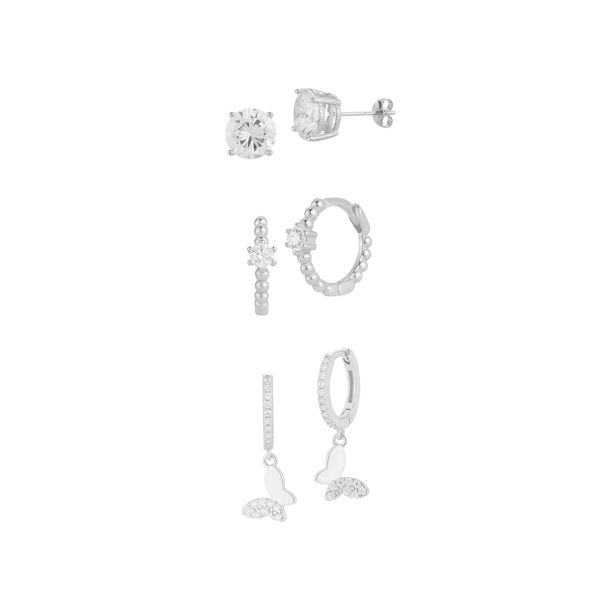 Sunkissed Sterling Cubic Zirconia Triple Earring Set, Women's, Silver Tone Product Image