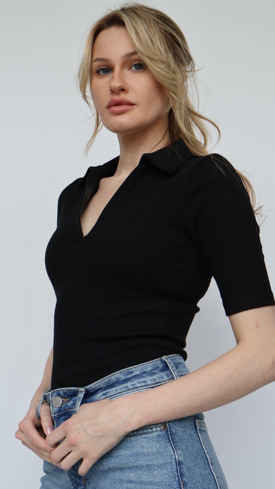 Ribbed Polo Collar Bodysuit Product Image