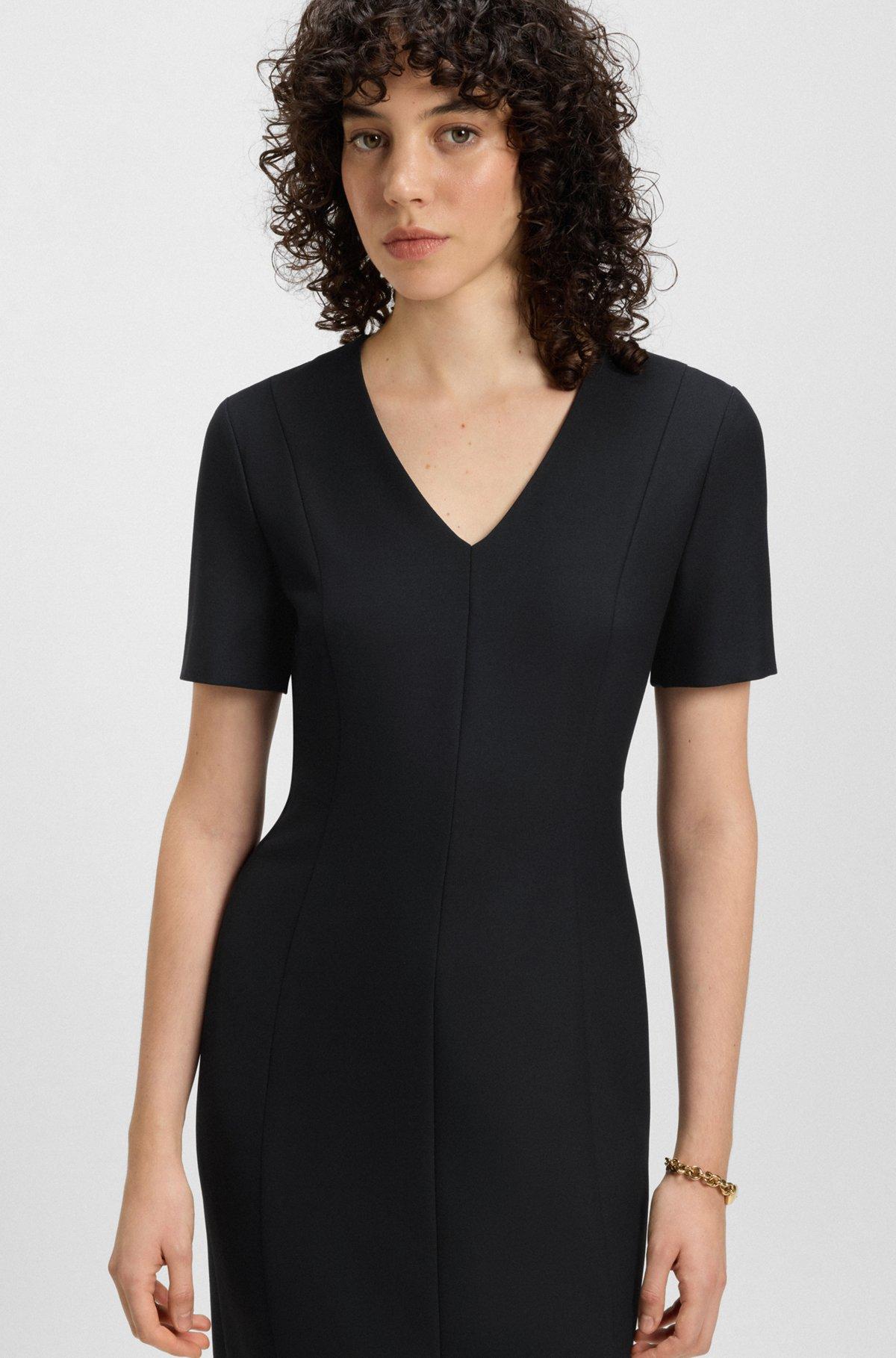 BOSS - V-neck dress in stretch fabric - Black Product Image