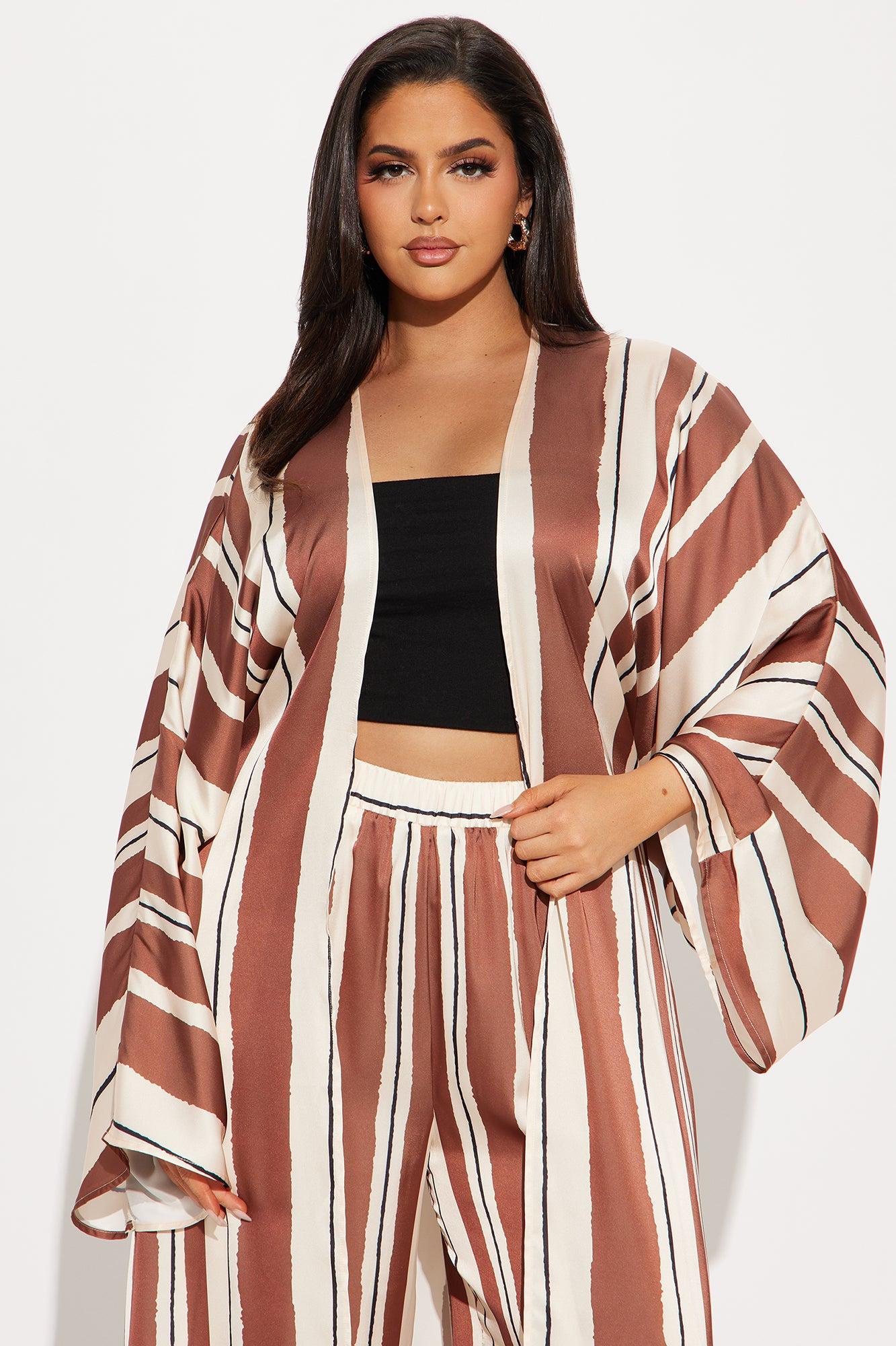 Alonna Satin Kimino Pant Set - Brown/combo Product Image