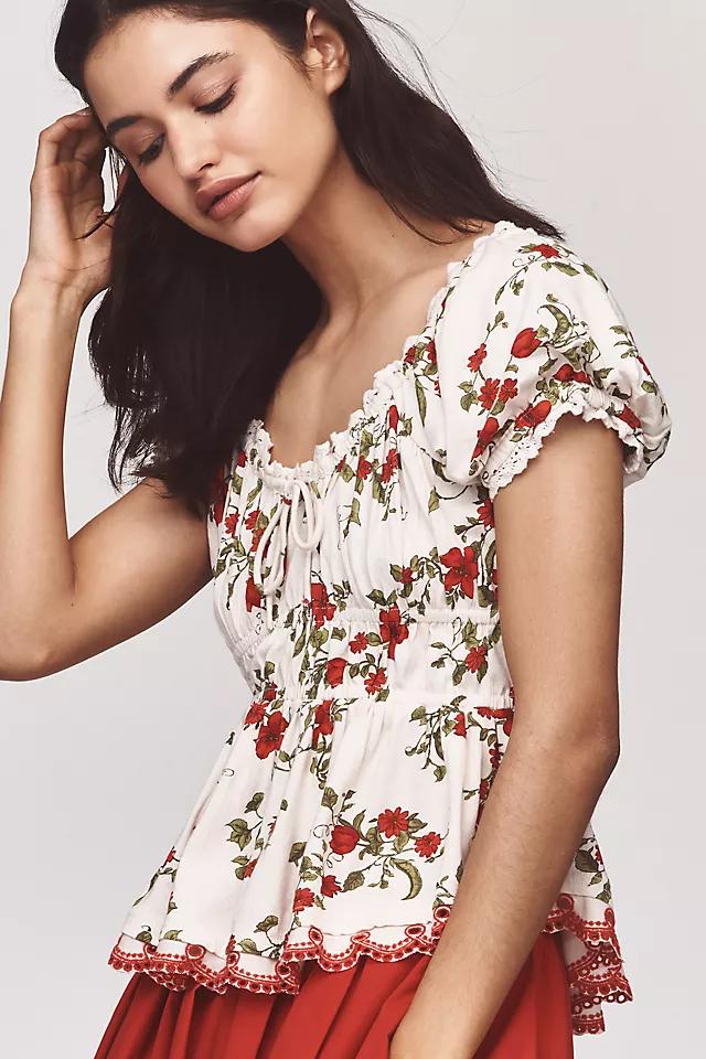 Maeve Short-Sleeve Sweetheart-Neck Peplum Top Product Image