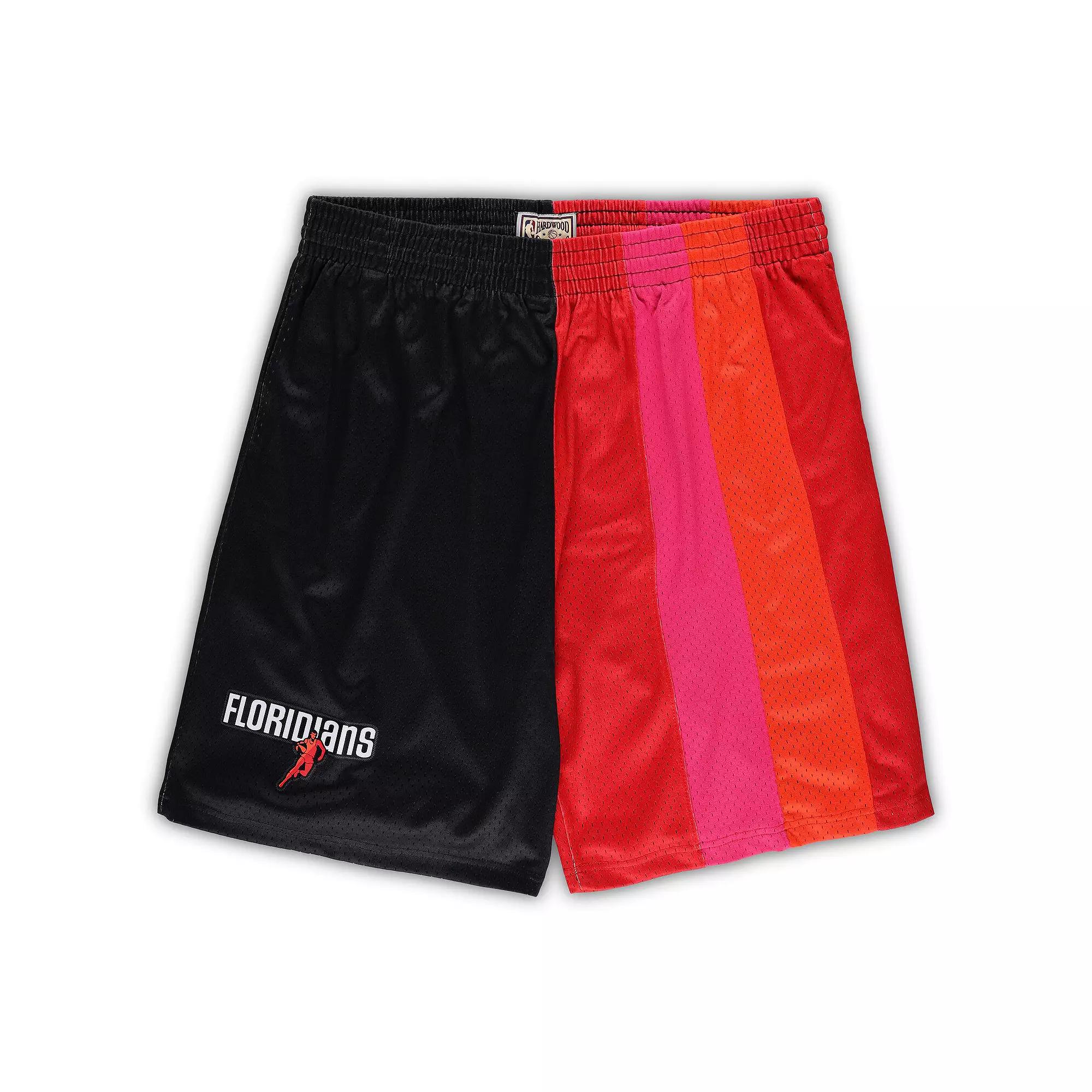 Men's Mitchell & Ness Black/Red Miami Heat Big & Tall Hardwood Classics Split Swingman Shorts,  Product Image