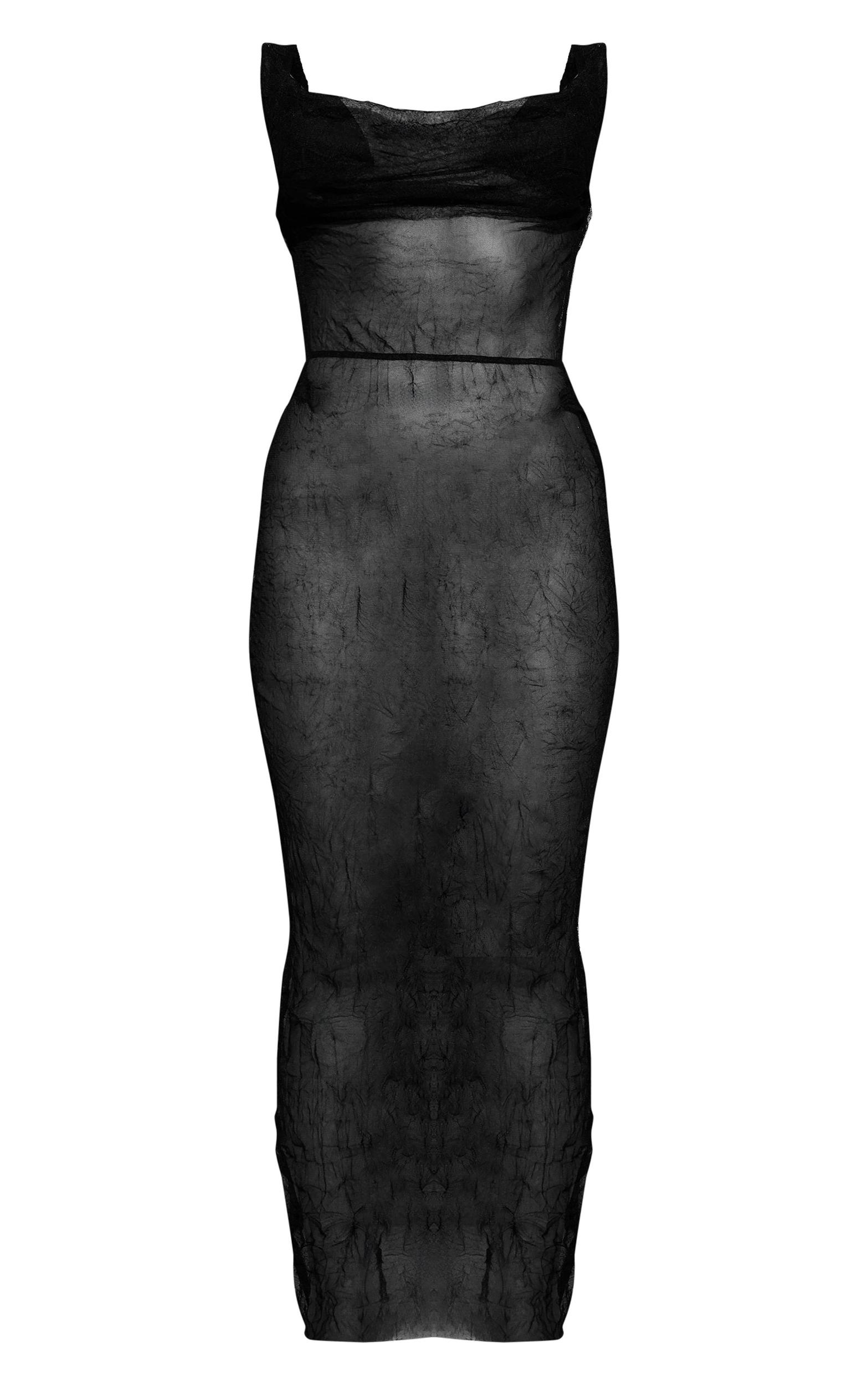 Black Crushed Mesh Maxi Beach Dress Product Image
