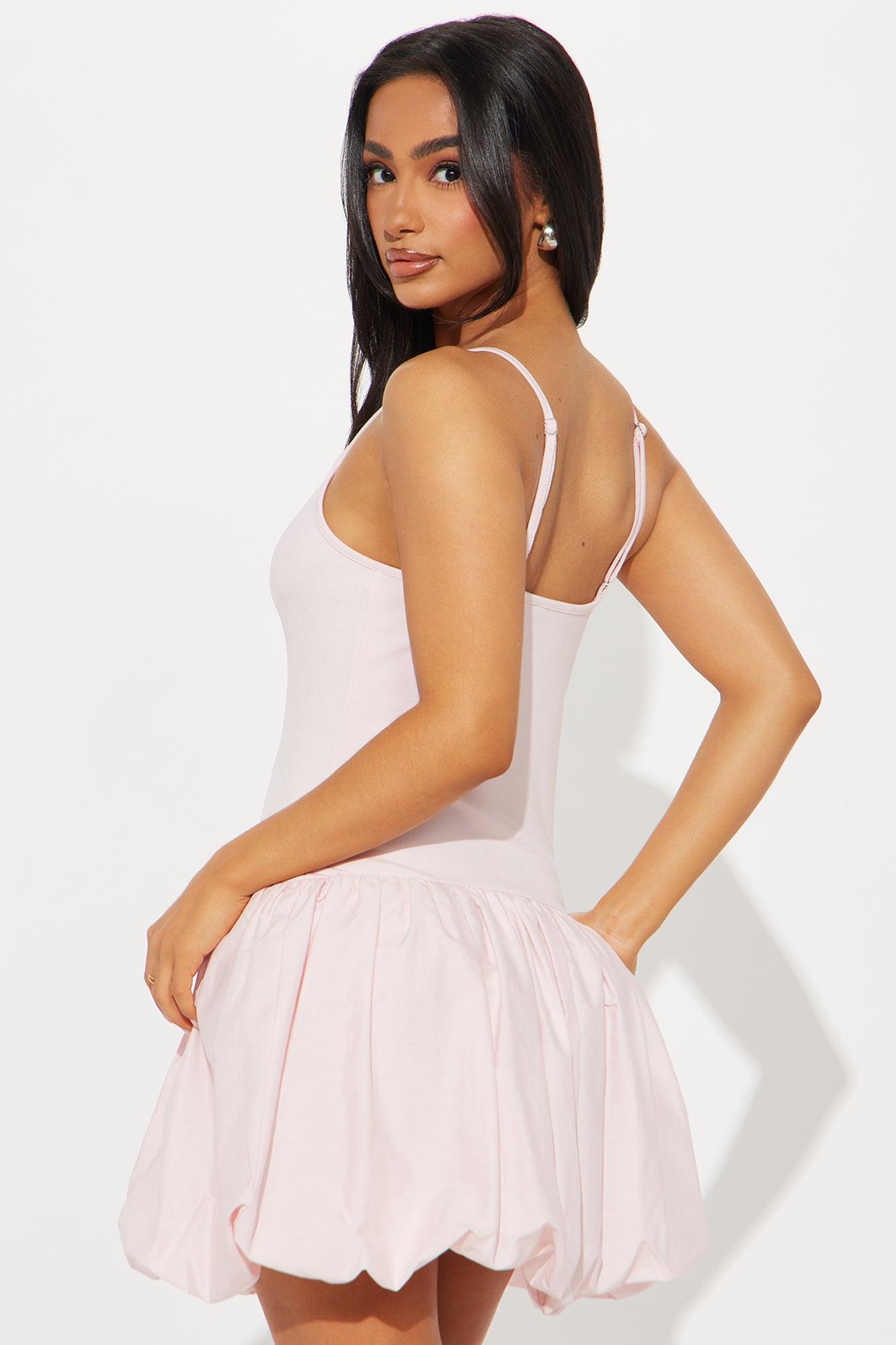 Ballet Core Poplin Bubble Mini Dress - Light Pink Product Image