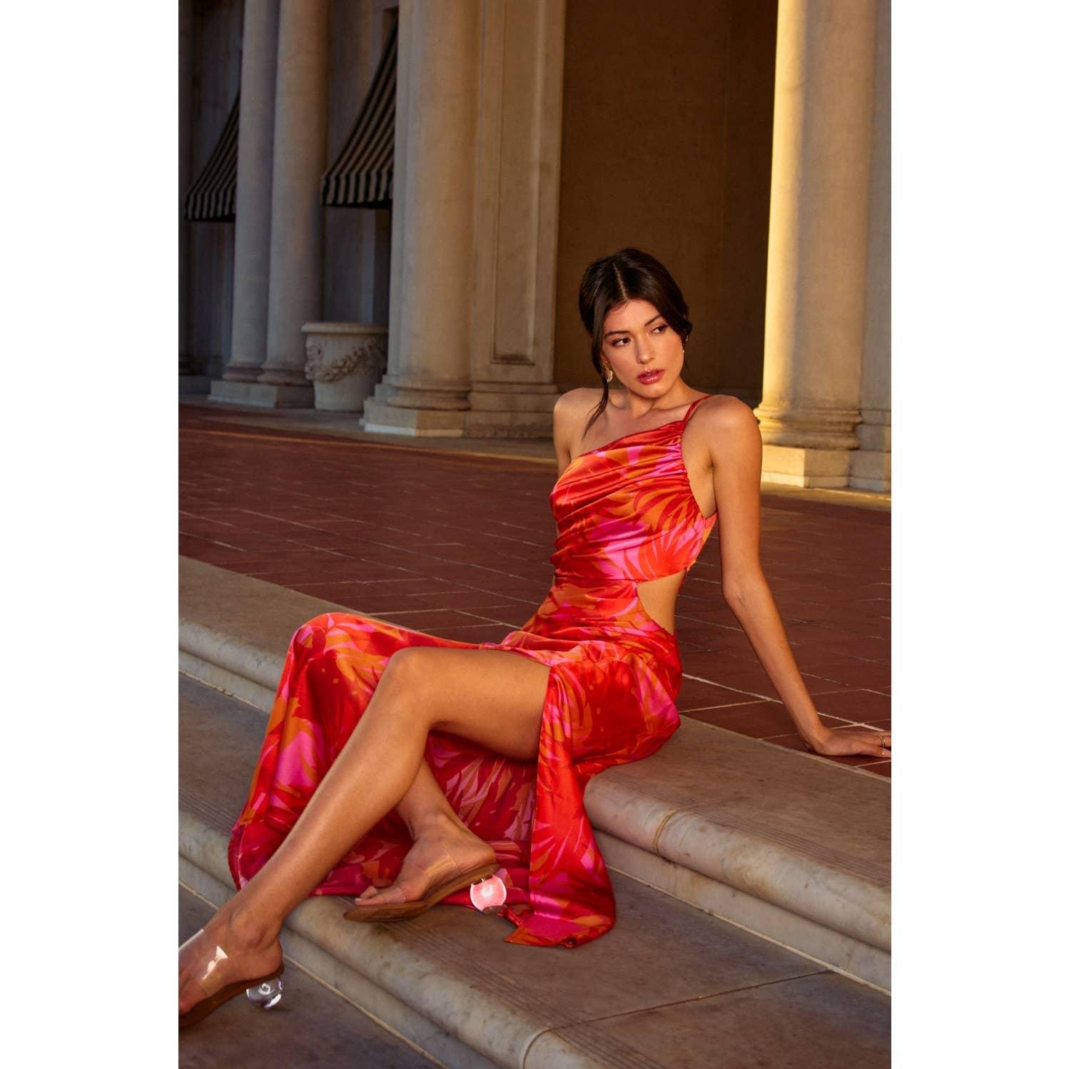 Sunset Lover One Shoulder Ruched Maxi Dress Product Image