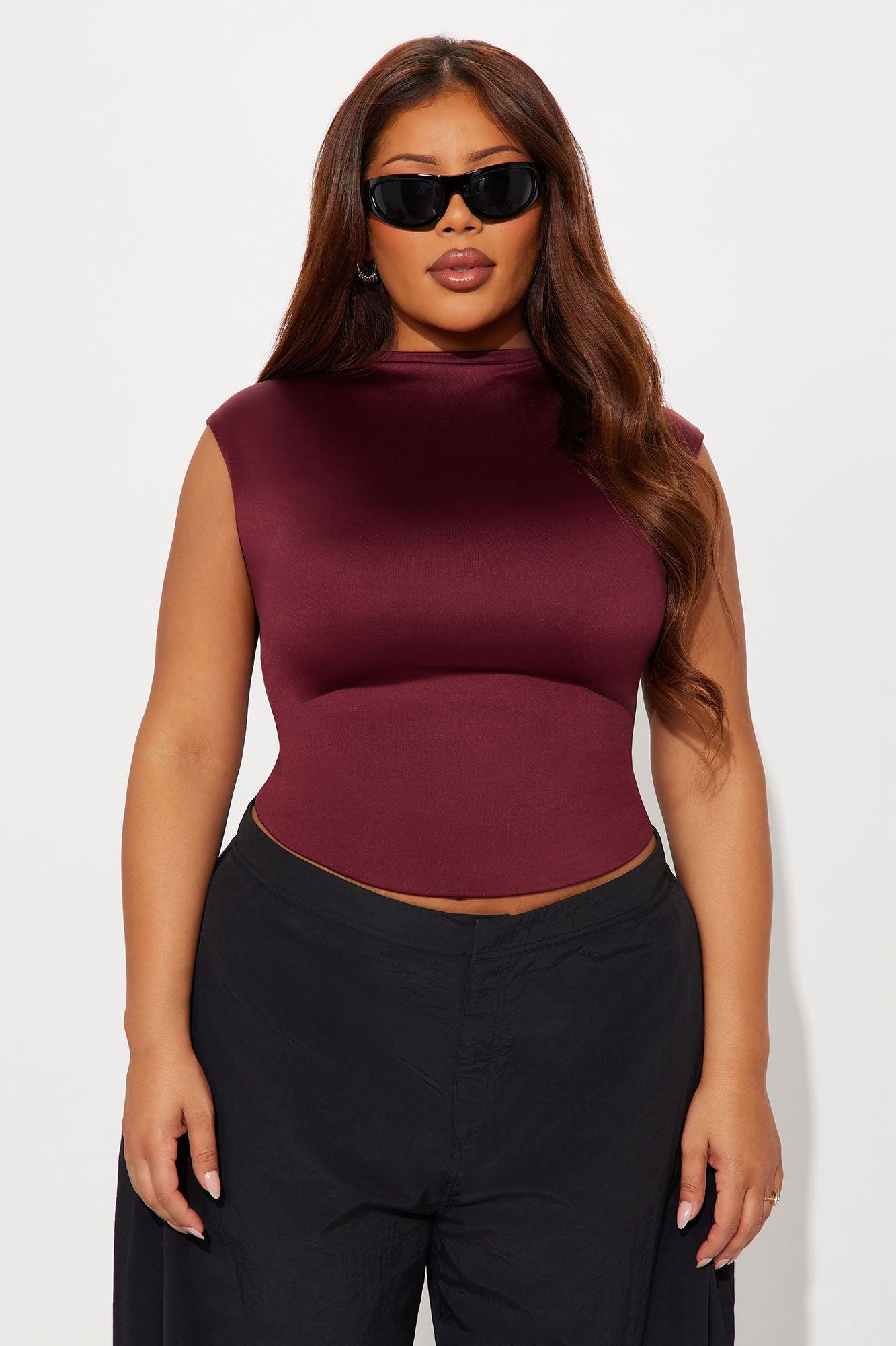 Contour Double Lined Mock Neck Top - Wine Female Product Image