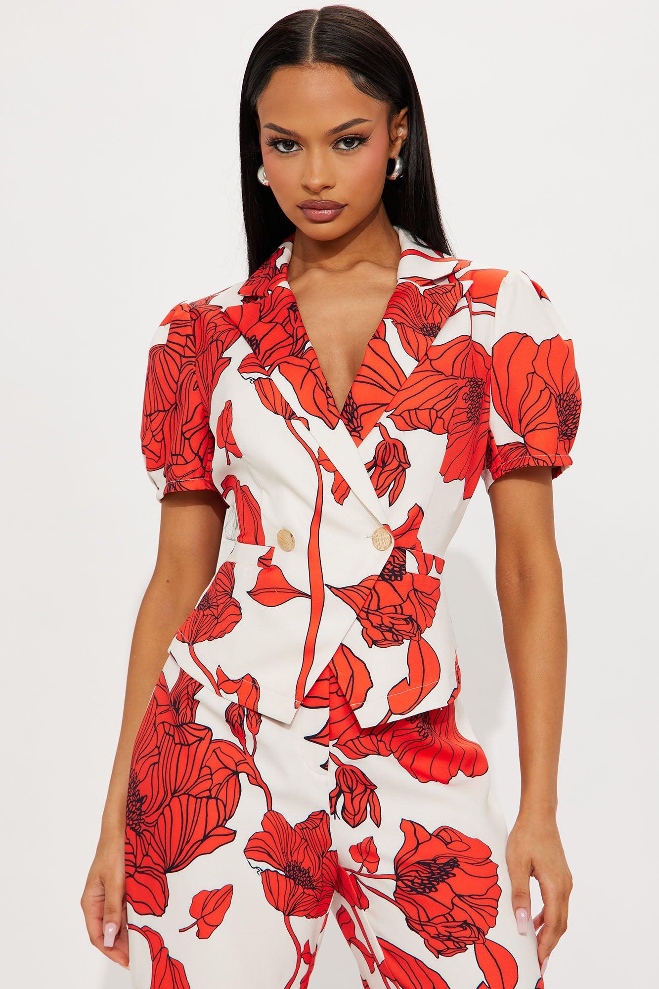 Sassy Sophisticated Blazer Pant Set - Red/combo Product Image