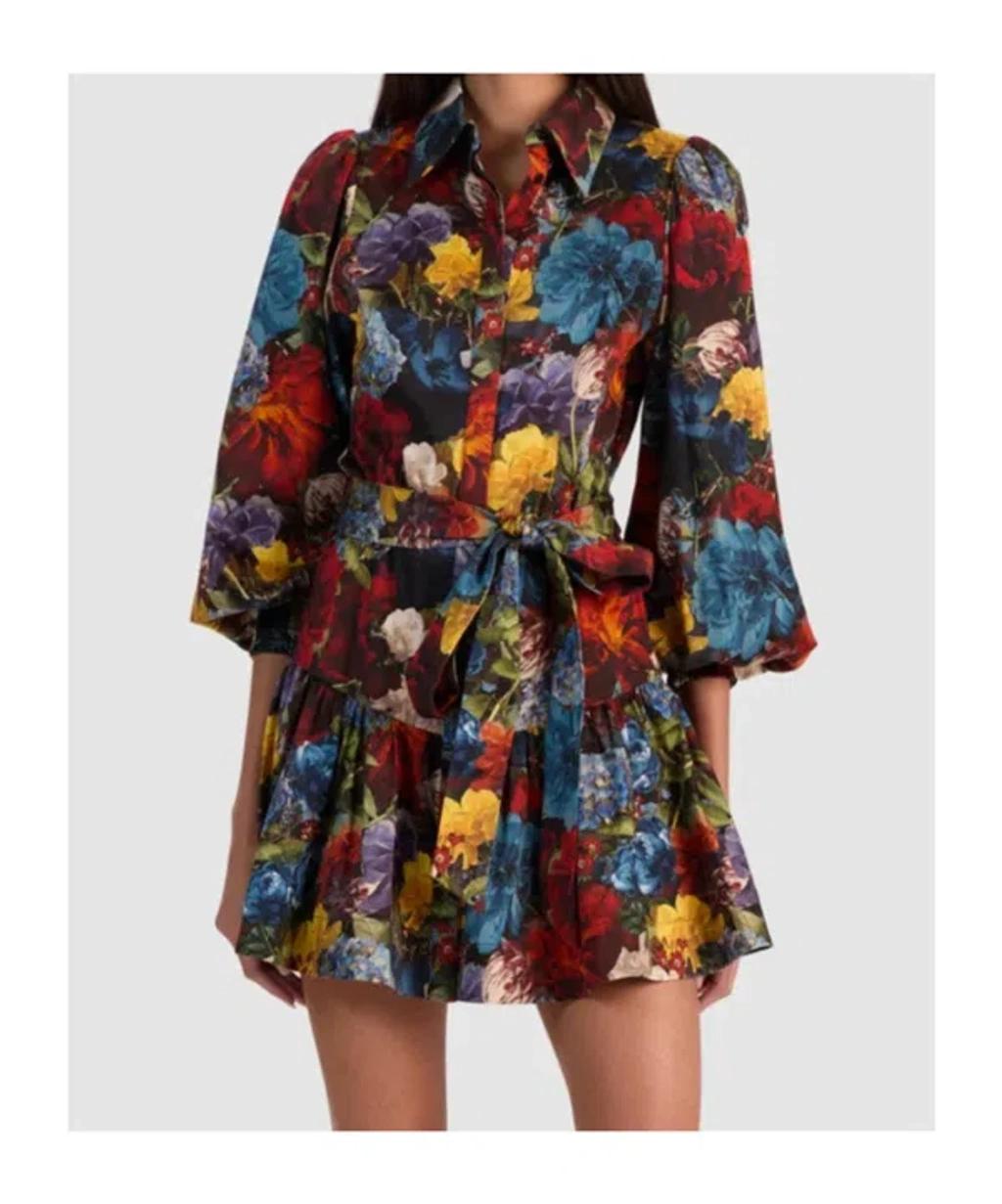 ALICE AND OLIVIA Lily Mini Shirt Dress In Flourish Sm In Multi Product Image