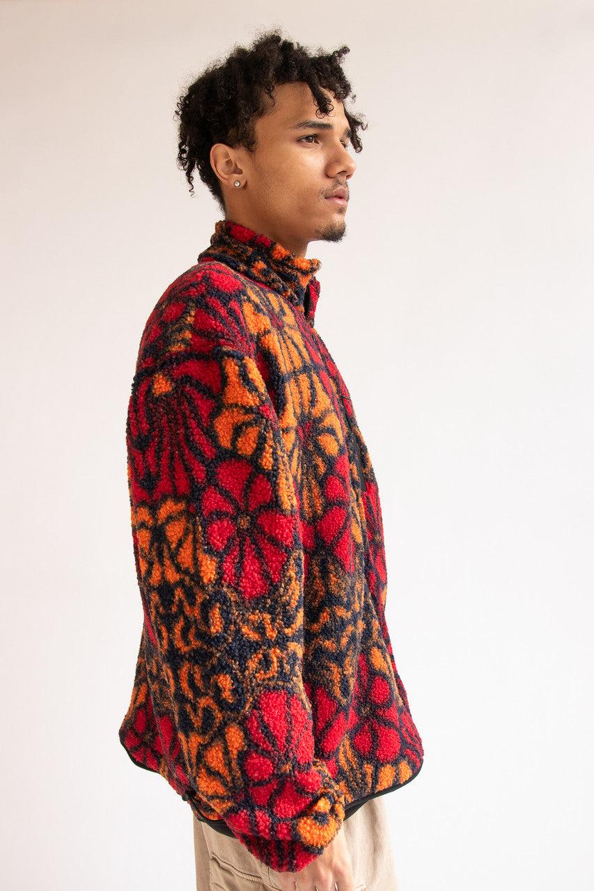 Floral Faux Sherpa Zip Up Jacket Product Image