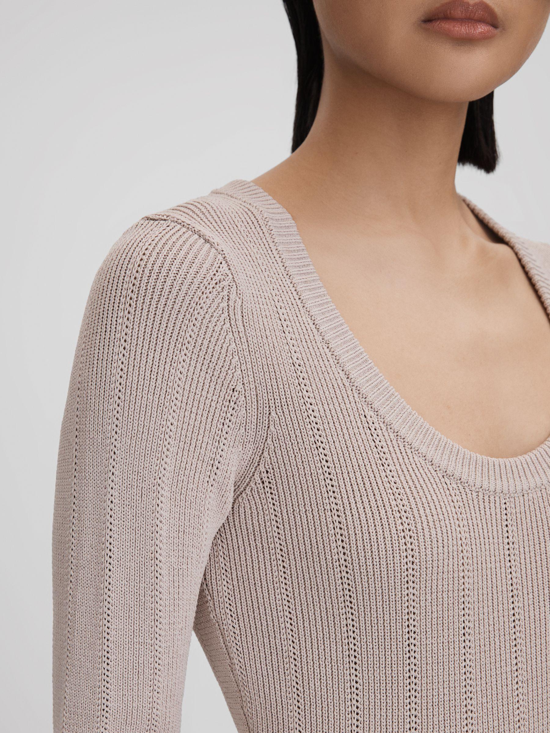 Knitted Scoop Neck Top in Neutral Product Image