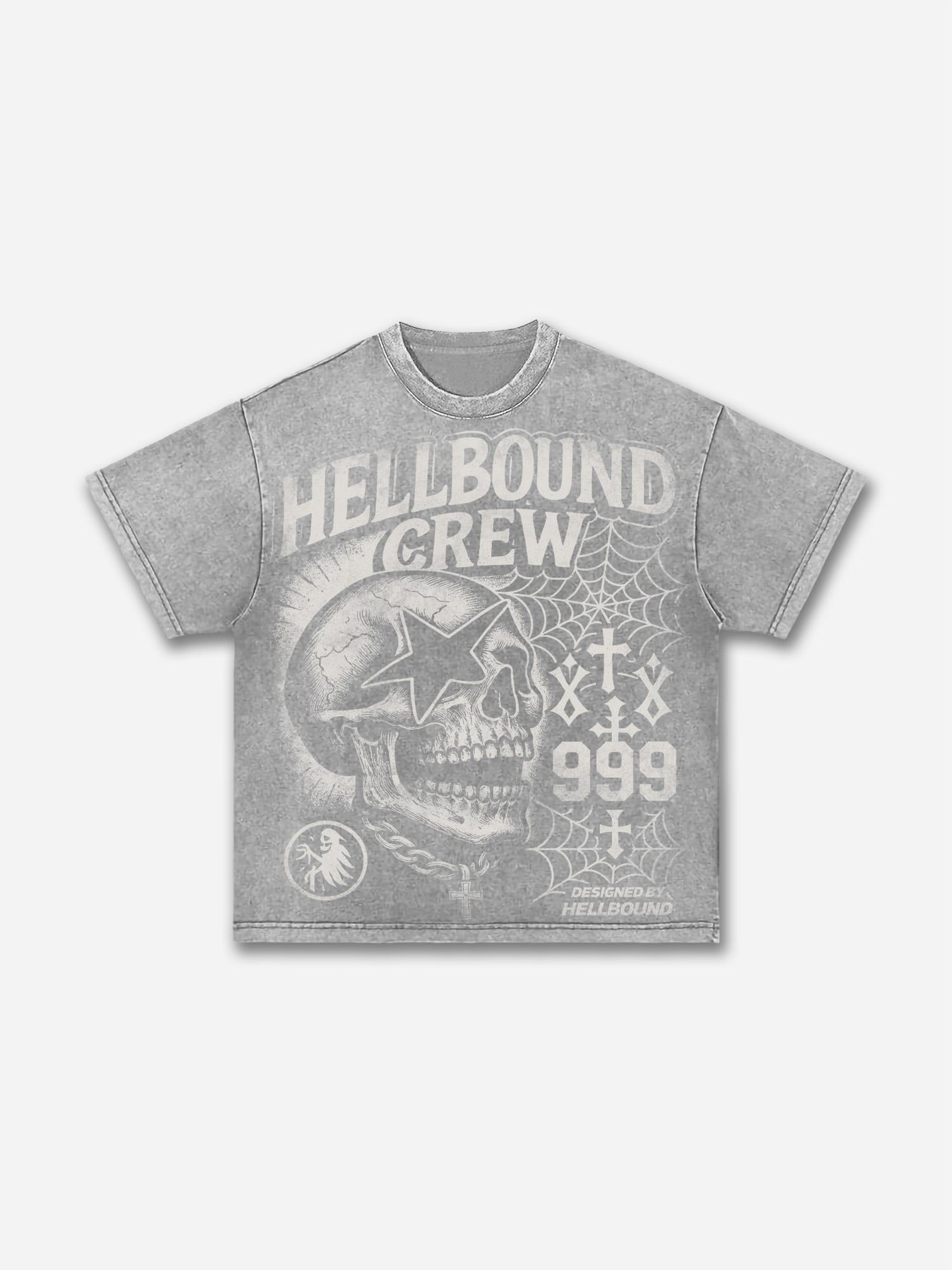 Hellbound Crew Vintage Skull Graphic Acid Wash T-shirt Product Image
