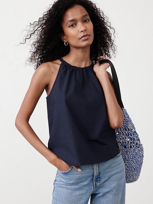 Gathered Poplin Top Product Image