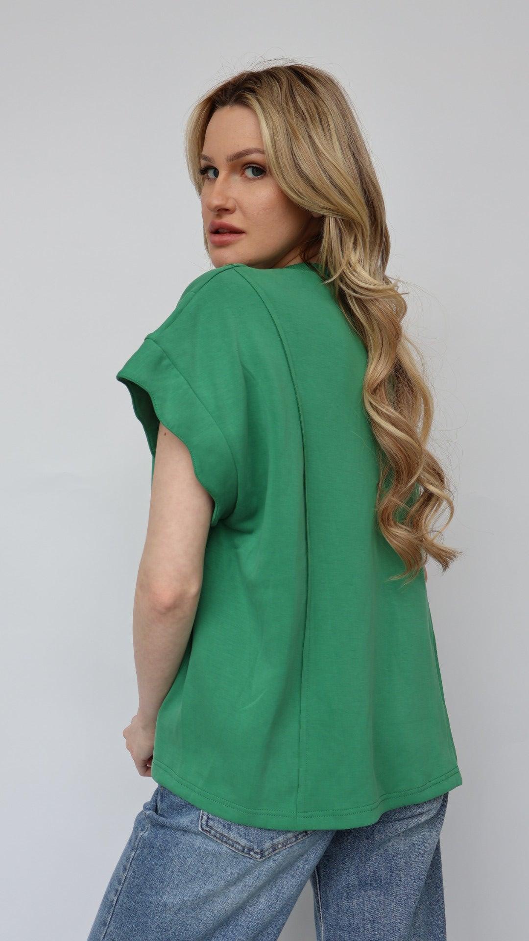 Scallop Sleeve Short Sleeve Sweatshirt Product Image