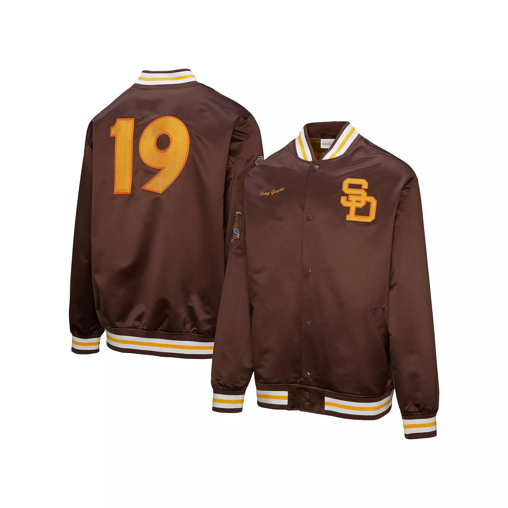 Men's Mitchell & Ness Tony Gwynn Brown San Diego Padres Legends Collection Vintage Satin Full-Snap Jacket, Size: 2XL Product Image
