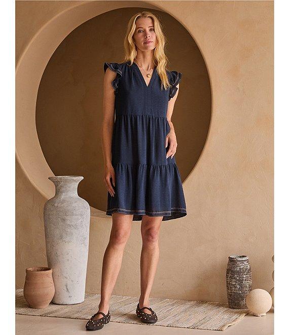 Skies Are Blue Split V-Neck Ruffle Cap Sleeve Tiered Dress Product Image