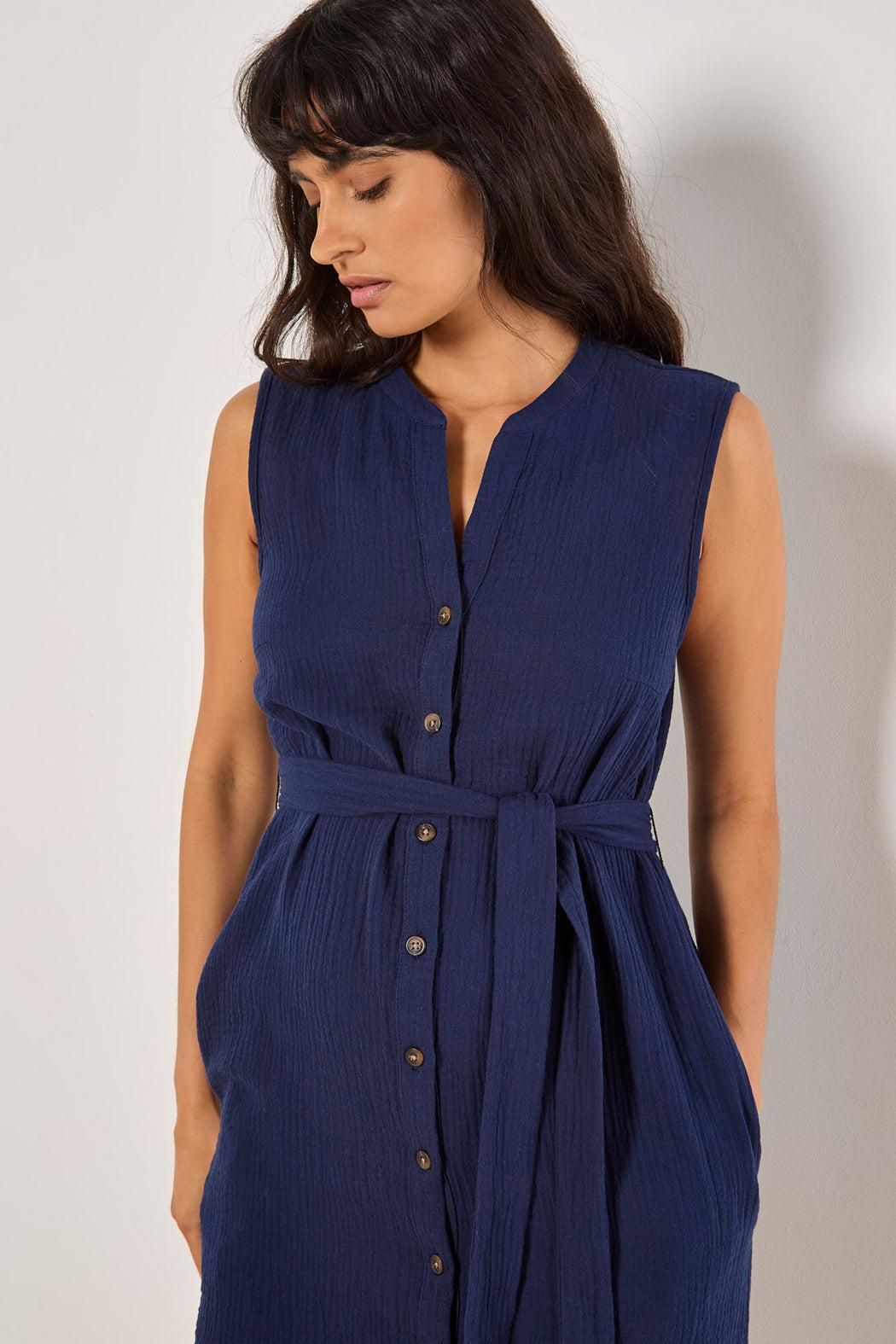 Textured Cotton Button Down Mini Dress Product Image