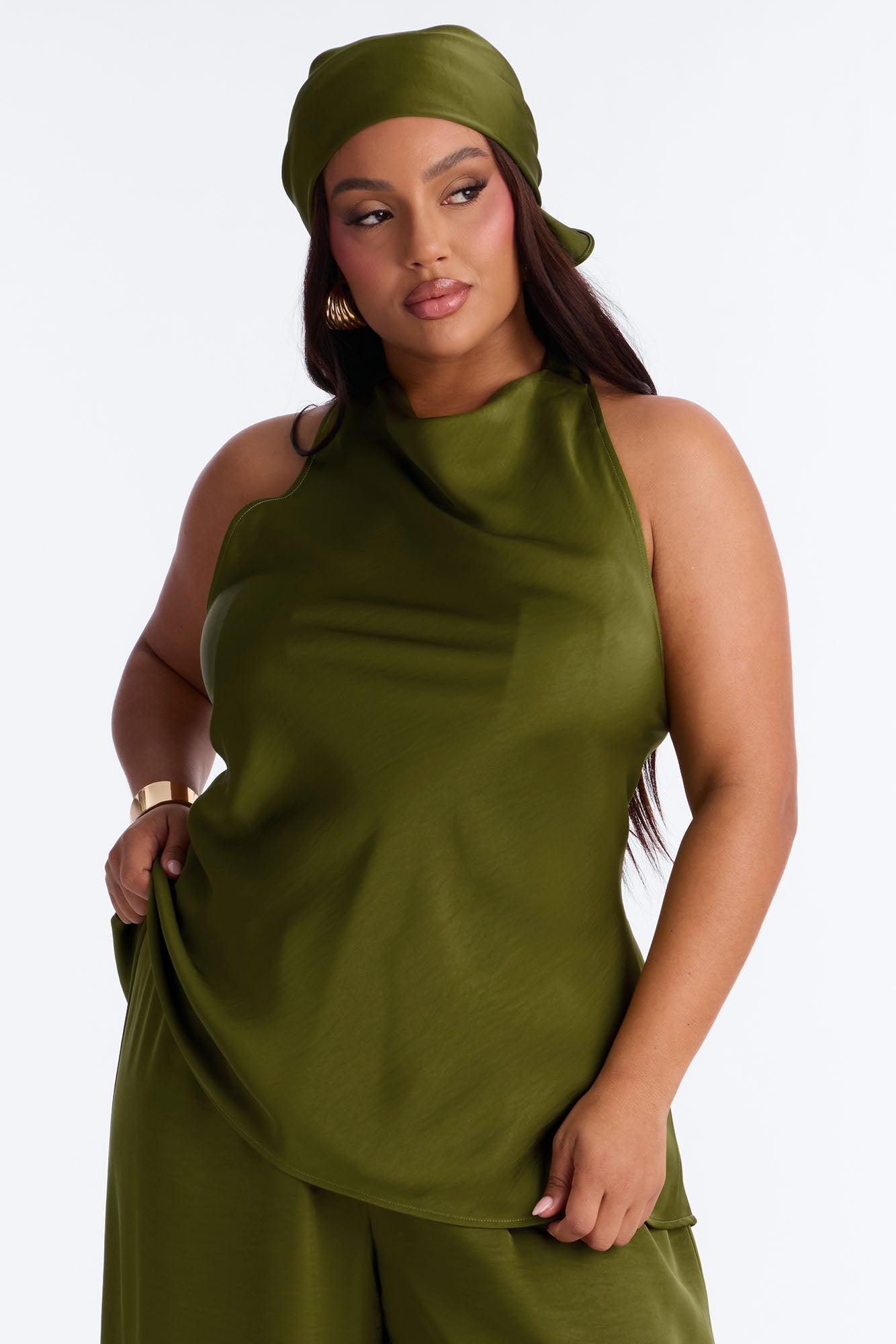 Eve Satin Halter 3 Piece Pant Set - Green Female Product Image