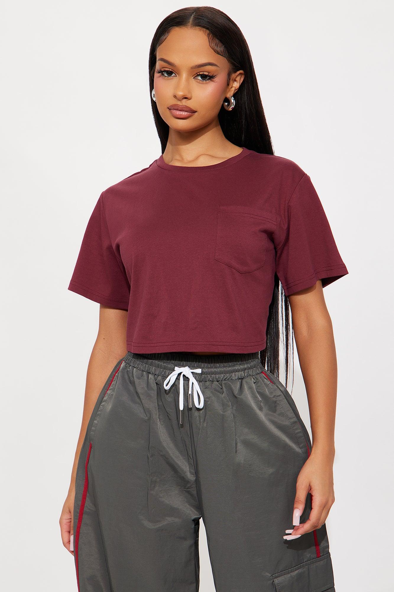 Elisa Relaxed Crop Tee - Burgundy Female Product Image